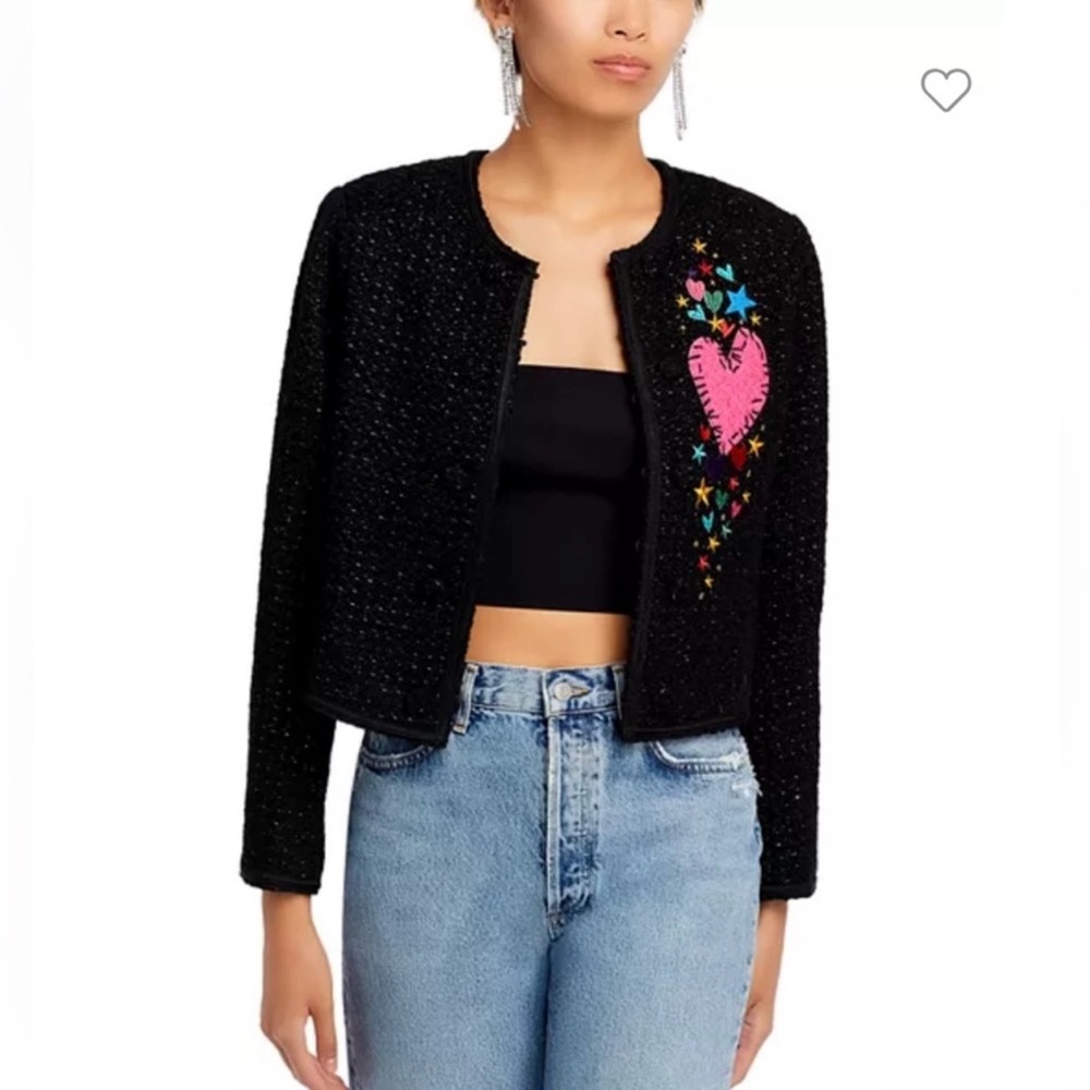 AQUA & Kerri Rosenthal Heart Patch Boucle Jacket Sz S